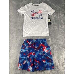 Under Armour Kids Freedom Swim Set White Rash Guard Camo Shorts UASIK59E-100 NWT
